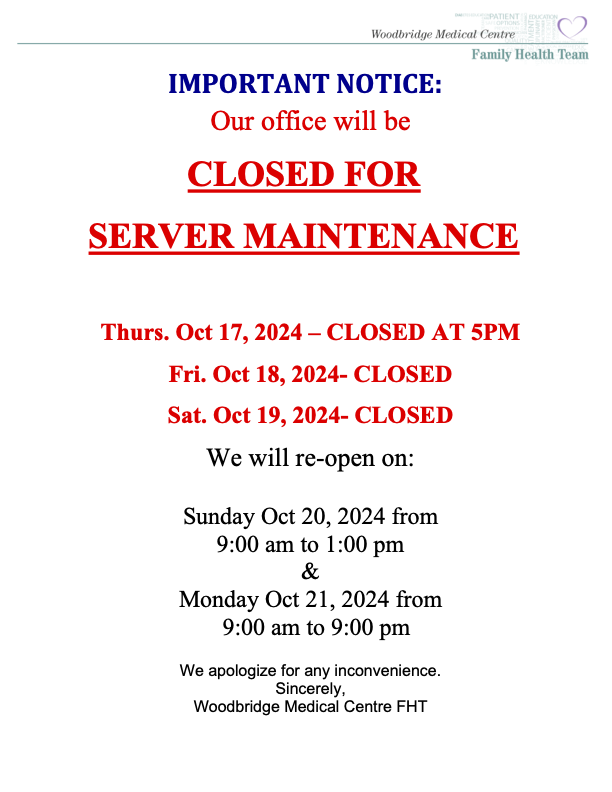 Server upgrade- clinic closed Oct 2024